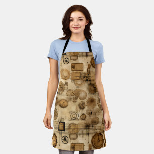 Grunge Rustic Steampunk Clock (4) Apron