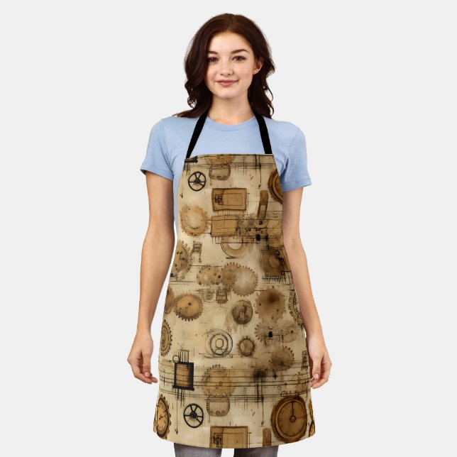 Grunge Rustic Steampunk Clock (4) Apron (Worn)