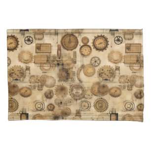 Grunge Rustic Steampunk Clock (4) Pillowcase