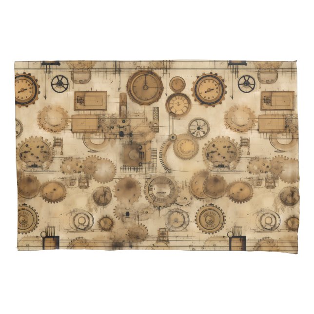 Grunge Rustic Steampunk Clock (4) Pillowcase (Front-Left)