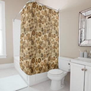 Grunge Rustic Steampunk Clock (4) Shower Curtain