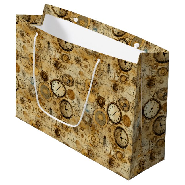 Grunge Rustic Steampunk Clock (5) Large Gift Bag (Front Angled)
