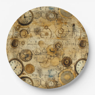 Grunge Rustic Steampunk Clock (5) Paper Plate