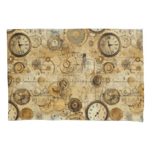 Grunge Rustic Steampunk Clock (5) Pillowcase