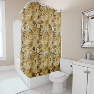 Grunge Rustic Steampunk Clock (5) Shower Curtain