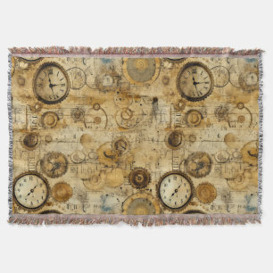 Grunge Rustic Steampunk Clock (5) Throw Blanket