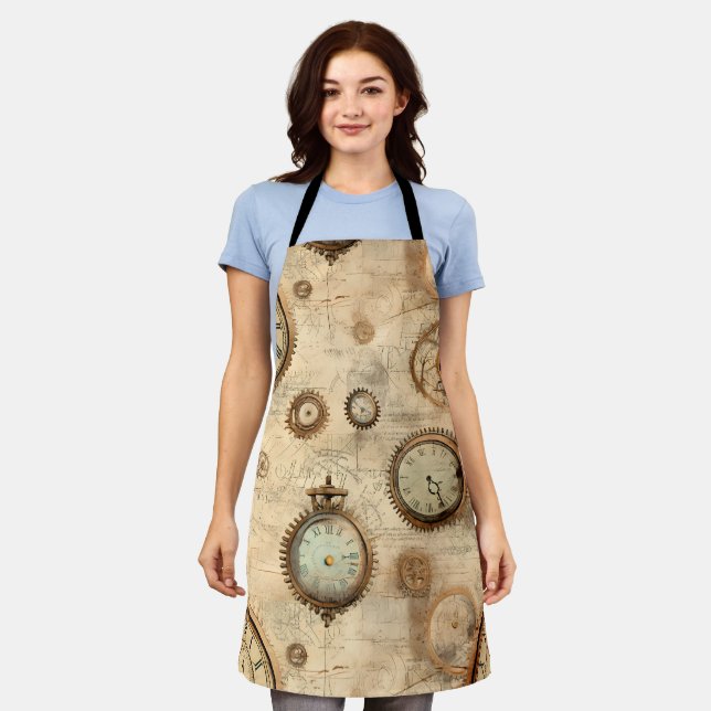 Grunge Rustic Steampunk Clock (6) Apron (Worn)