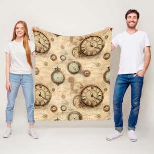 Grunge Rustic Steampunk Clock (6) Fleece Blanket