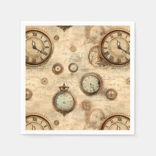 Grunge Rustic Steampunk Clock (6) Napkin
