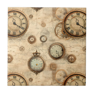 Grunge Rustic Steampunk Clock (6) Tile