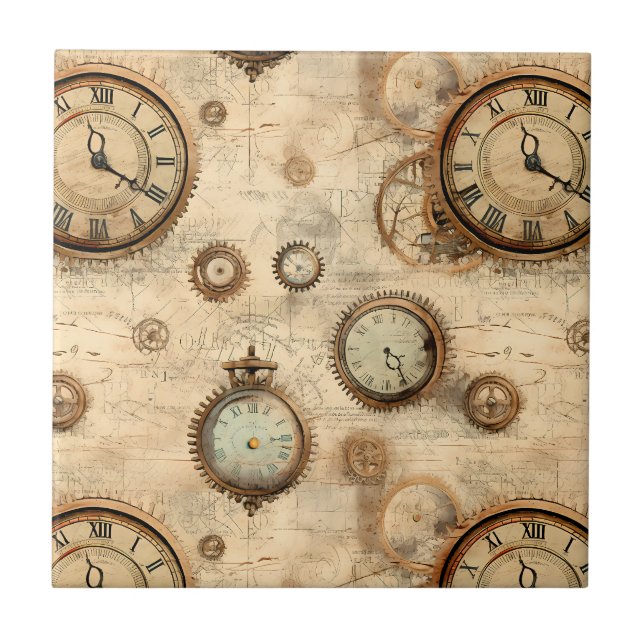 Grunge Rustic Steampunk Clock (6) Tile (Front)
