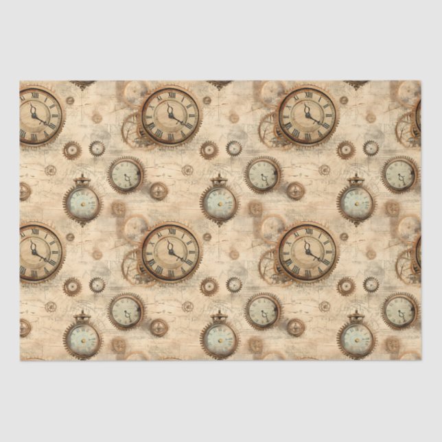 Grunge Rustic Steampunk Clock (6) Tissue Paper (Front)