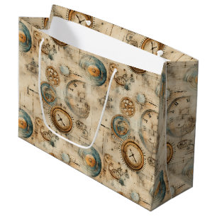 Grunge Rustic Steampunk Clock (7) Large Gift Bag