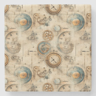 Grunge Rustic Steampunk Clock (7) Stone Coaster