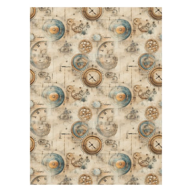 Grunge Rustic Steampunk Clock (7) Tablecloth (Front)