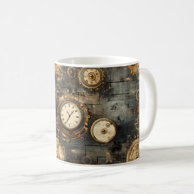 Grunge Rustic Steampunk Clock (8) Coffee Mug (Front Right)
