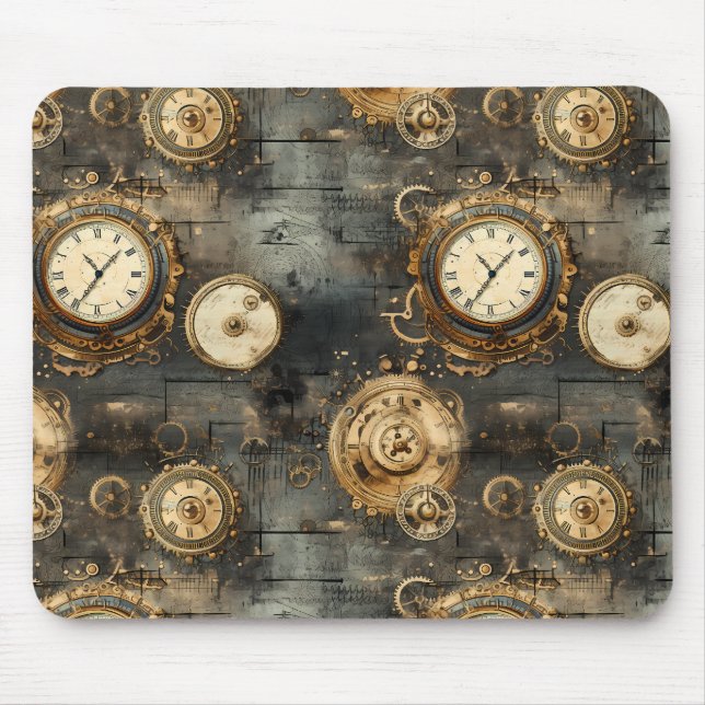 Grunge Rustic Steampunk Clock (8) Mouse Mat (Front)