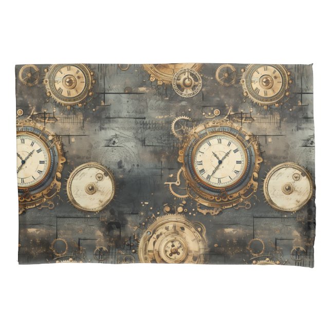 Grunge Rustic Steampunk Clock (8) Pillowcase (Front-Left)