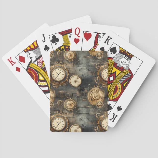 Grunge Rustic Steampunk Clock (8) Playing Cards (Back)