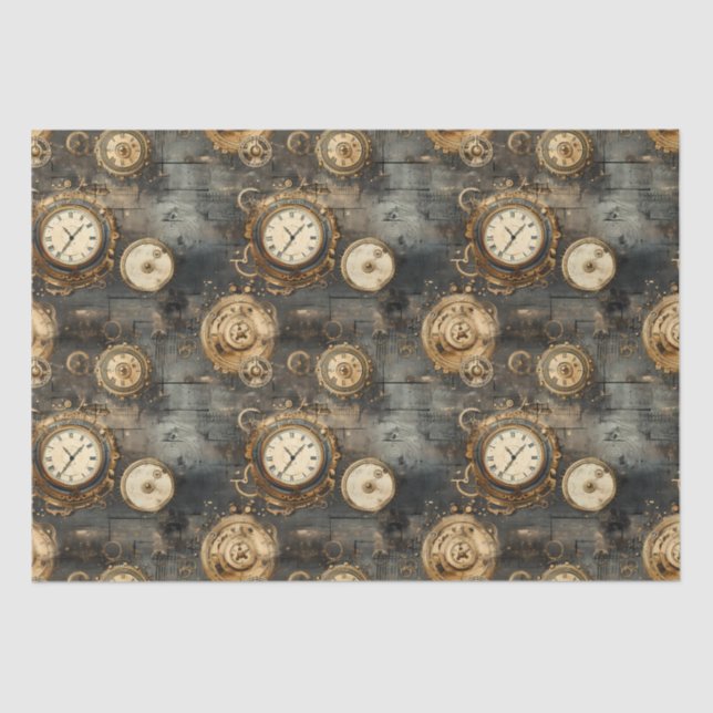 Grunge Rustic Steampunk Clock (8) Tissue Paper (Front)
