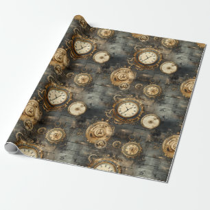 Grunge Rustic Steampunk Clock (8) Wrapping Paper