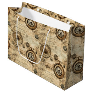 Grunge Rustic Steampunk Clock (9) Large Gift Bag