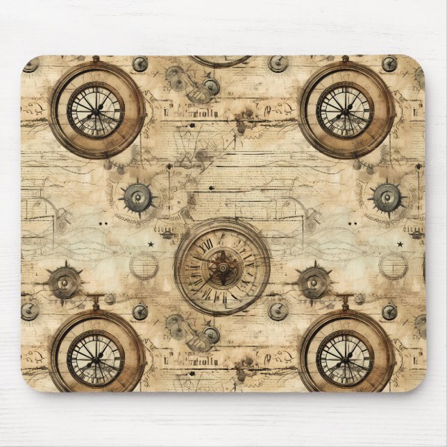 Grunge Rustic Steampunk Clock (9) Mouse Mat (Front)