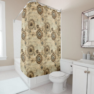Grunge Rustic Steampunk Clock (9) Shower Curtain