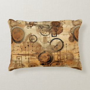 Grunge Rustic Steampunk Clock Decorative Cushion