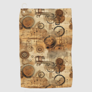 Grunge Rustic Steampunk Clock Golf Towel