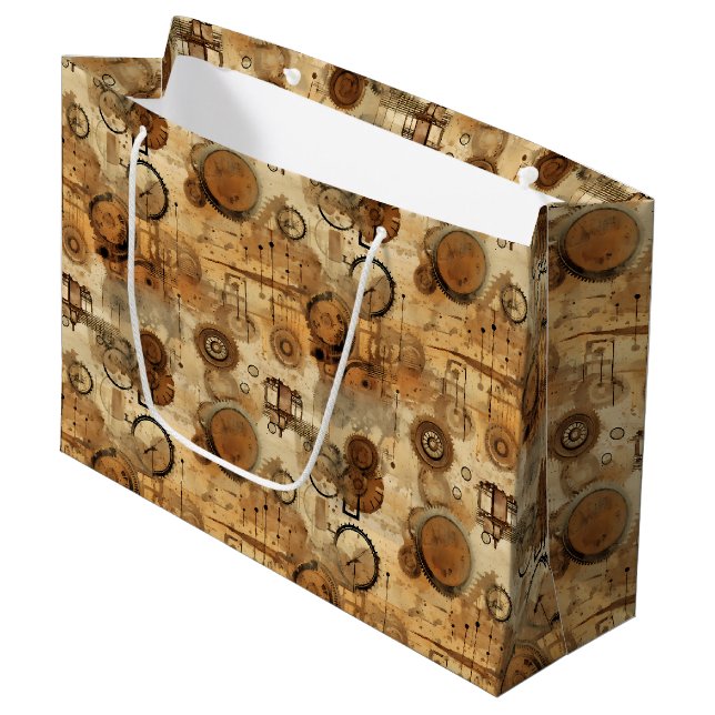Grunge Rustic Steampunk Clock Large Gift Bag (Front Angled)