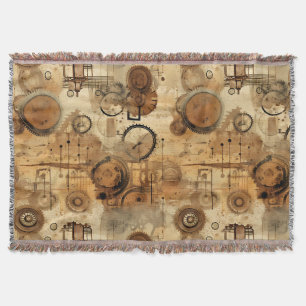 Grunge Rustic Steampunk Clock Throw Blanket