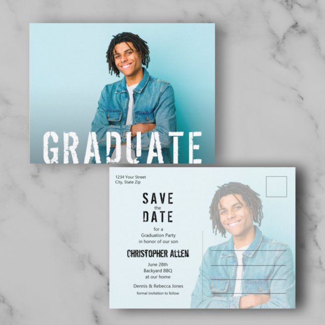 Grunge Script Photo Graduate Save the Date Postcard (Creator Uploaded)