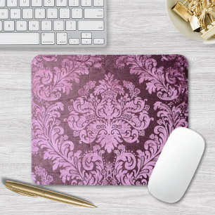 grunge shabby chic floral Victorian purple damask Mouse Mat