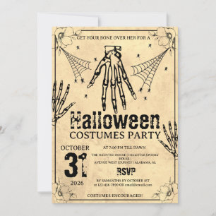 Grunge Skeleton Hand Halloween Costumes Party Invitation