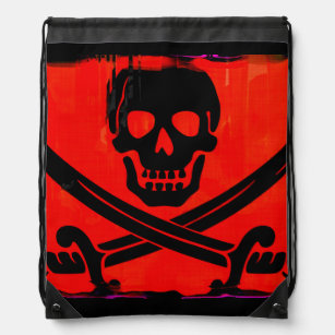 Grunge Skull and Cross Swords Creepy Artwork Drawstring Bag