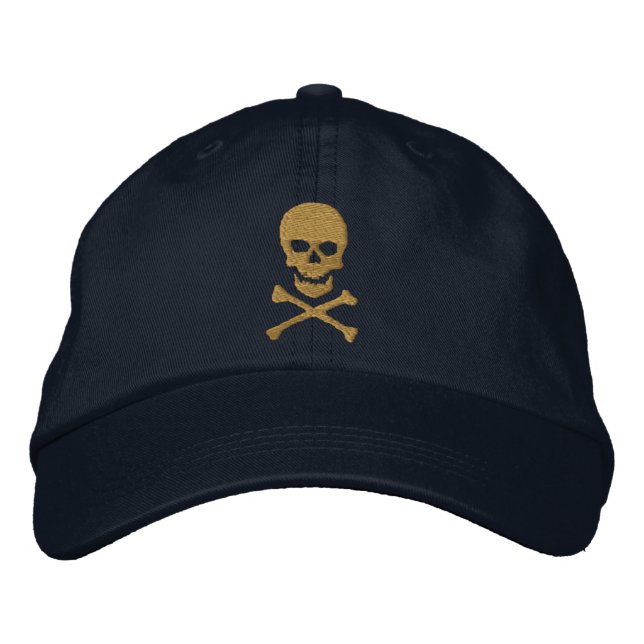 Grunge Skull and Crossbones Embroidered Cap (Front)