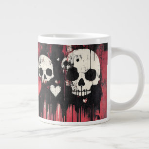 Grunge Skull and Hearts- Bold Red and Black Art Large Coffee Mug