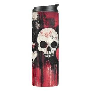Grunge Skull and Hearts- Bold Red and Black Art Thermal Tumbler