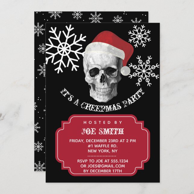 Grunge Skull Santa Christmas Party Invitation (Front/Back)