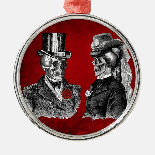 Grunge Skull Skeleton Couple Metal Tree Decoration (Front)
