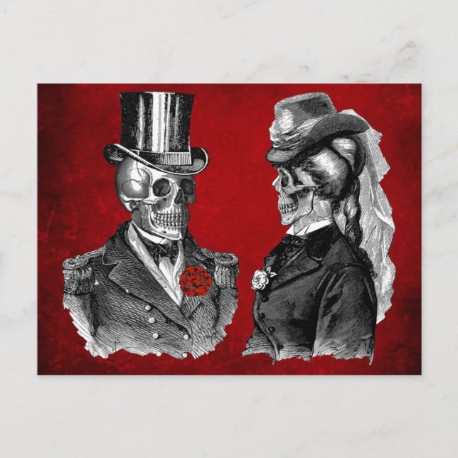 Grunge Skull Skeleton Couple Postcard (Front)