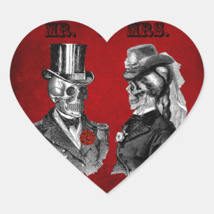 Grunge Skull Wedding & Anniversary Party Heart Sticker