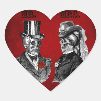 Grunge Skull Wedding & Anniversary Party Heart Sticker