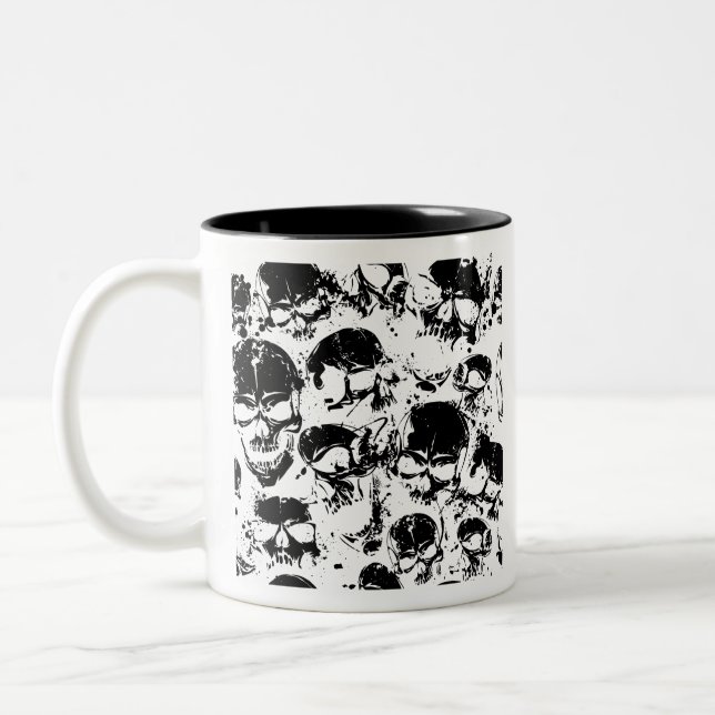 grunge skulls print Two-Tone coffee mug (Left)