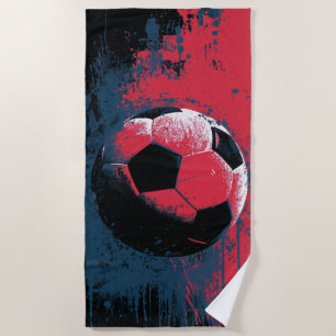 Grunge Soccer Ball Splash Artwork Beach Towel