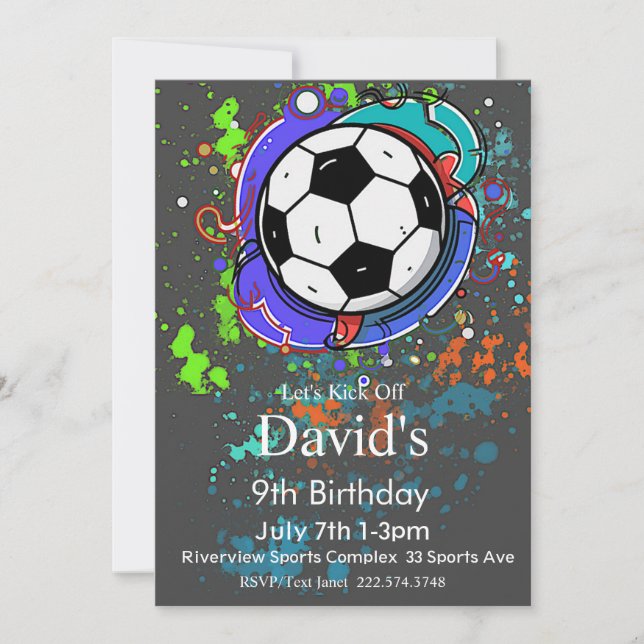 Grunge Soccer Birthday, Football , Futbol   Invitation (Front)