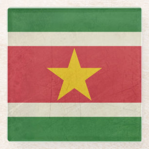Grunge sovereign state flag of Suriname Glass Coaster