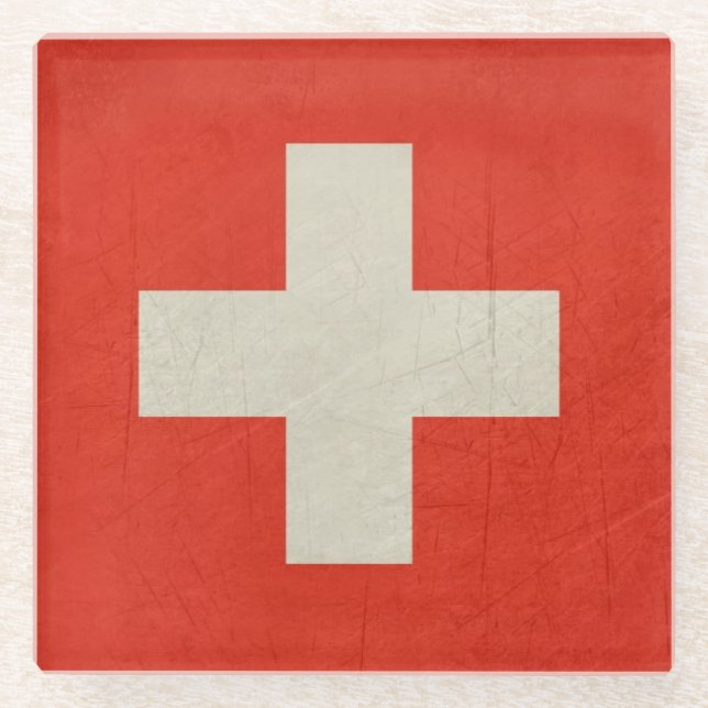 Grunge sovereign state flag of Switzerland Glass Coaster (Front)