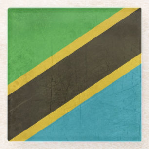 Grunge Sovereign state flag of Tanzania Glass Coaster
